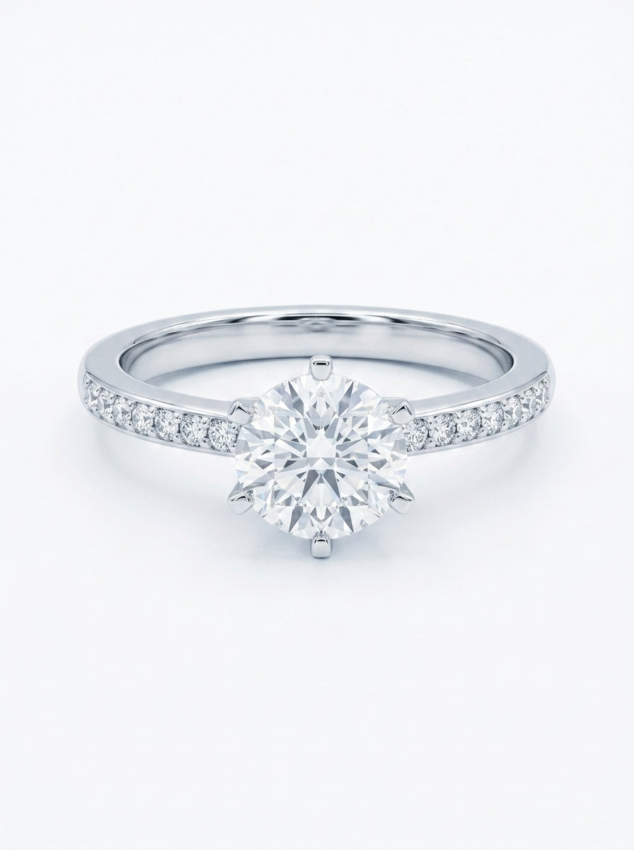 Anillo solitario de oro blanco 14k con diamantes de laboratorio Mod 5481
