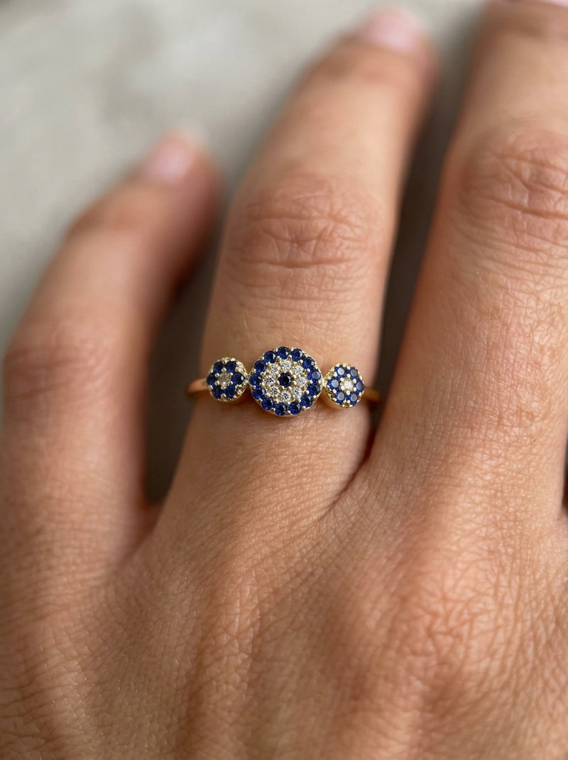 Anillo de oro 14k diseño ojos turcos  Mod 5862