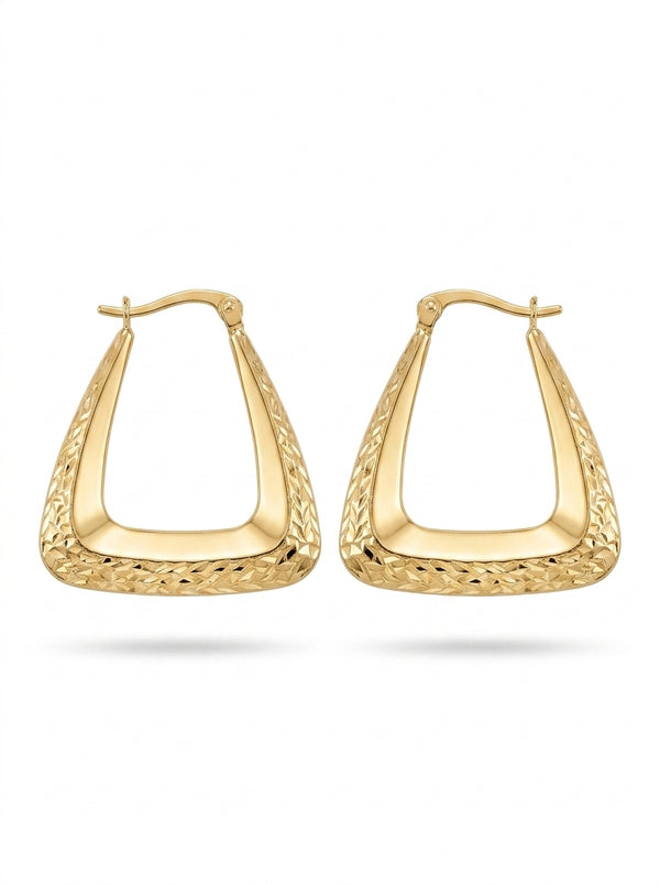 Arracada de Oro 14k Diseño Chunky Inflado Estilo Brillante biselado Mod 5200 - 1.3 cm
