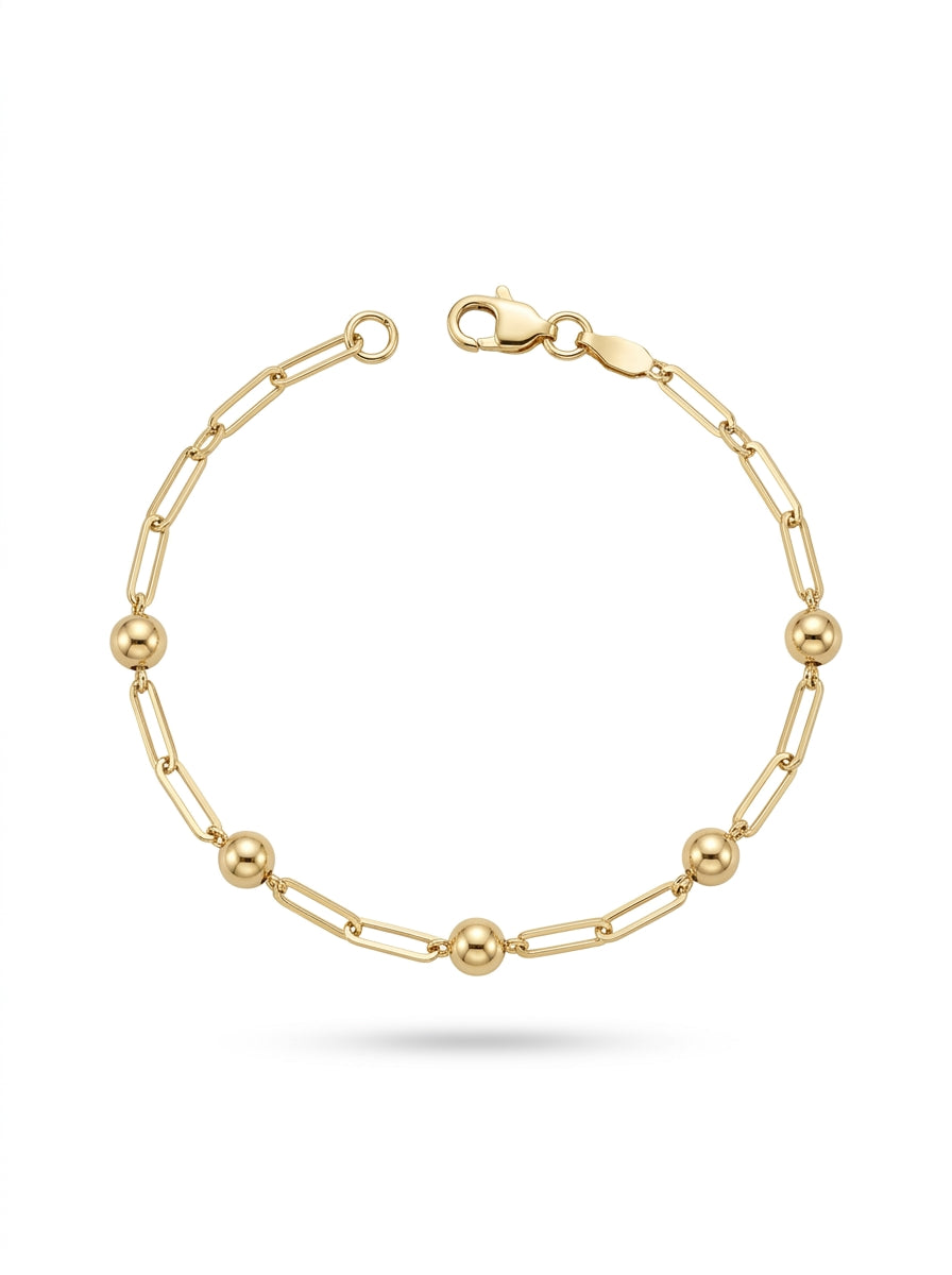Pulsera de oro 10k diseño de clip con bolitas Mod LM5177- 18 cm