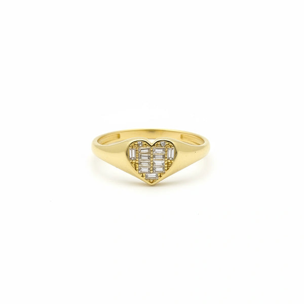 Anillo de corazón de oro 14k con circonias corte bagette Mod. 540049