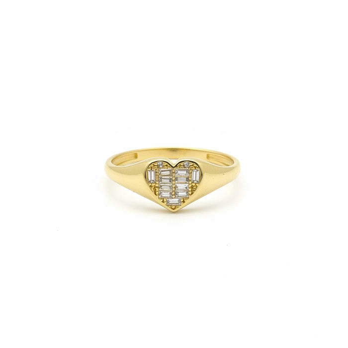 Anillo de corazón de oro 14k con circonias corte bagette Mod. 540049