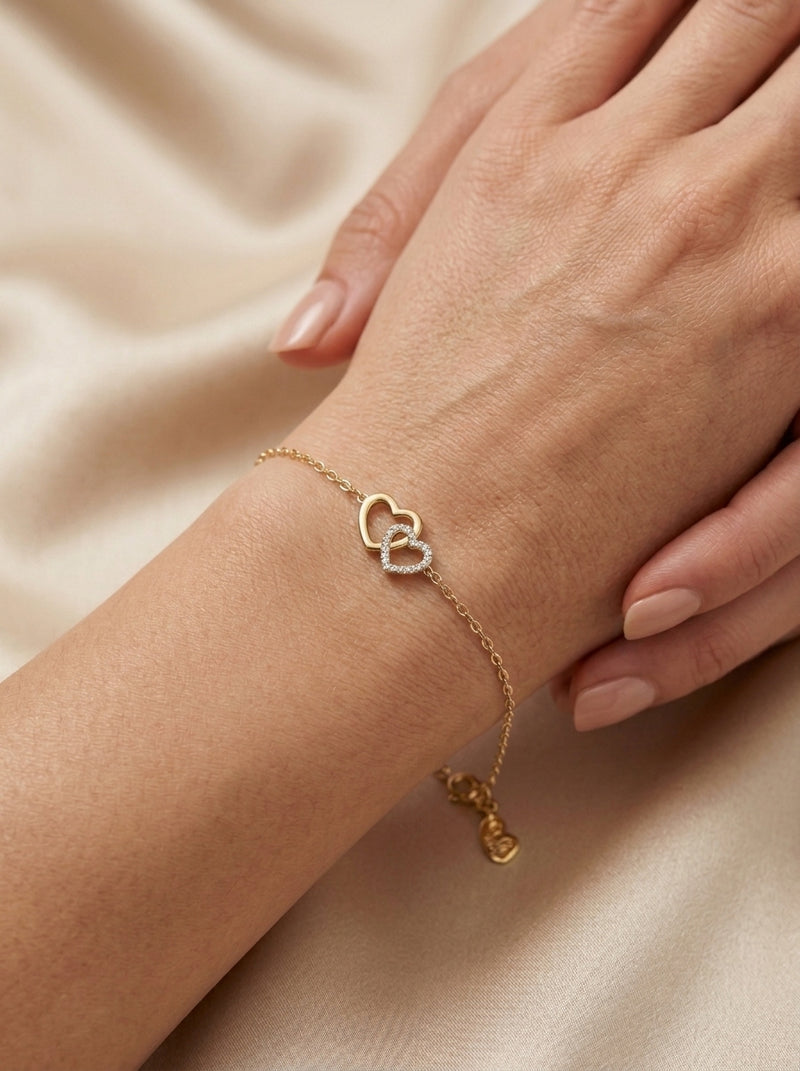 Pulsera de oro 14k diseño de corazones 5598- 18 cm