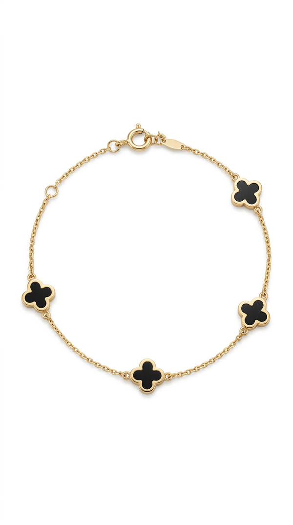 Pulsera de oro 14k con flores de ónix Mod. LM5089 - 18 cm