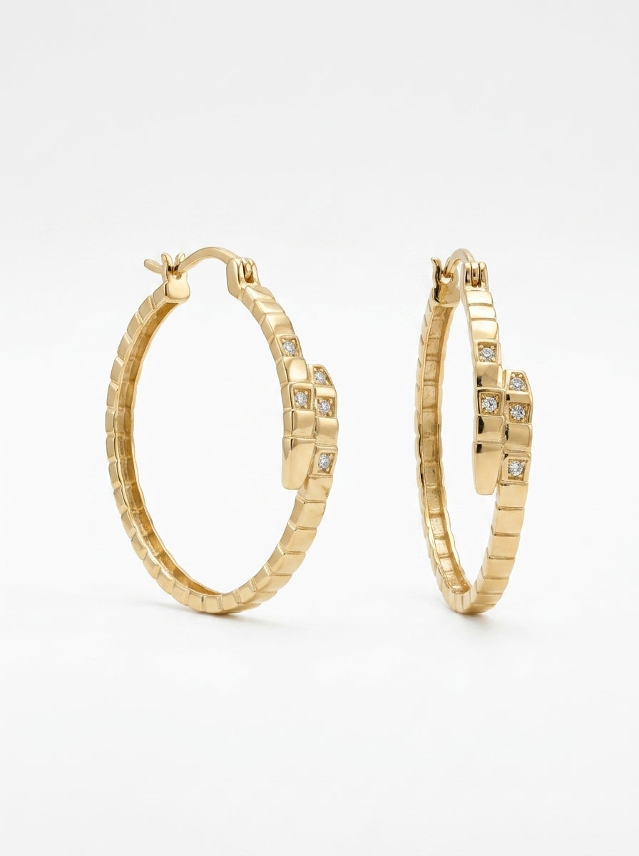 Arracadas de oro 14k tipo diseñador de serpiente Mod 5532 - 3 cm