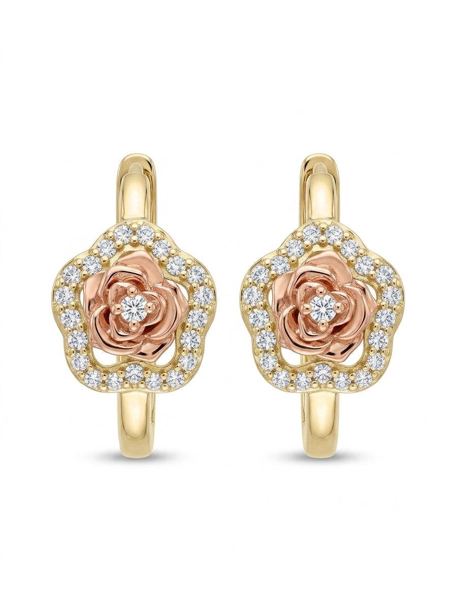 Huggies de oro 14k diseño de rosa 5613