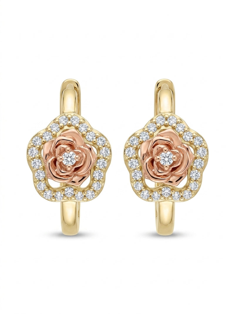 Huggies de oro 14k diseño de rosa 5613