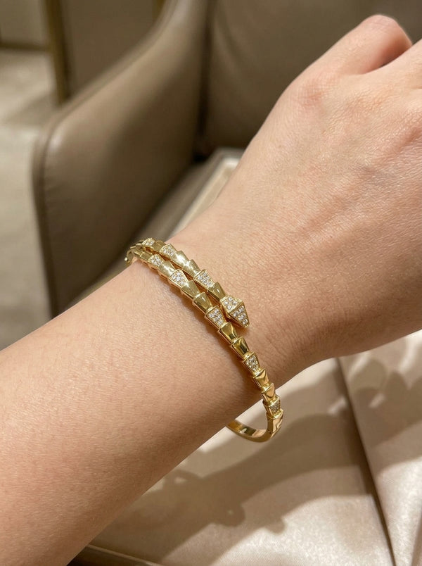 Brazalete de oro 14k hueco diseño de serpiente tipo diseñador de broche Mod 5541 - 18 cm