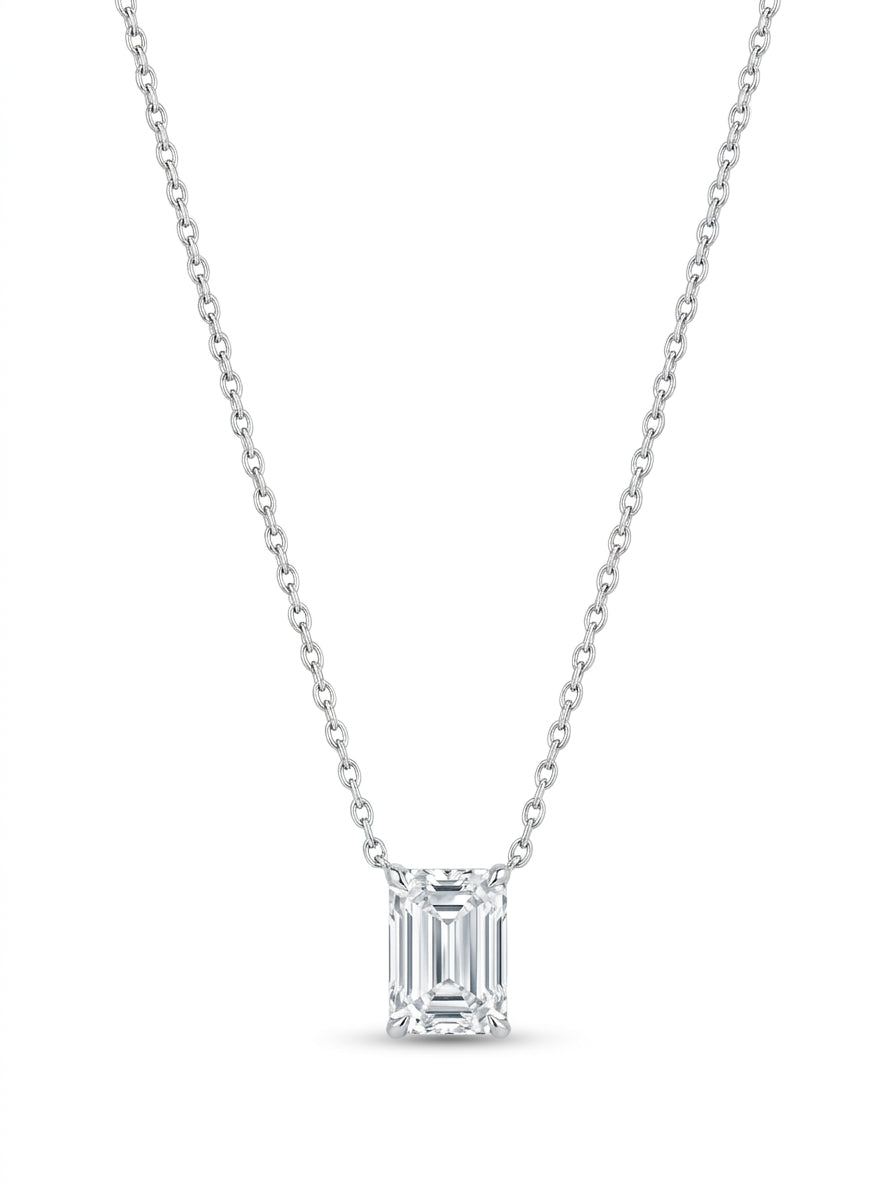 Gargantilla de oro blanco 14k corte esmeralda de diamante de laboratorio Mod 5474 - 50 cm