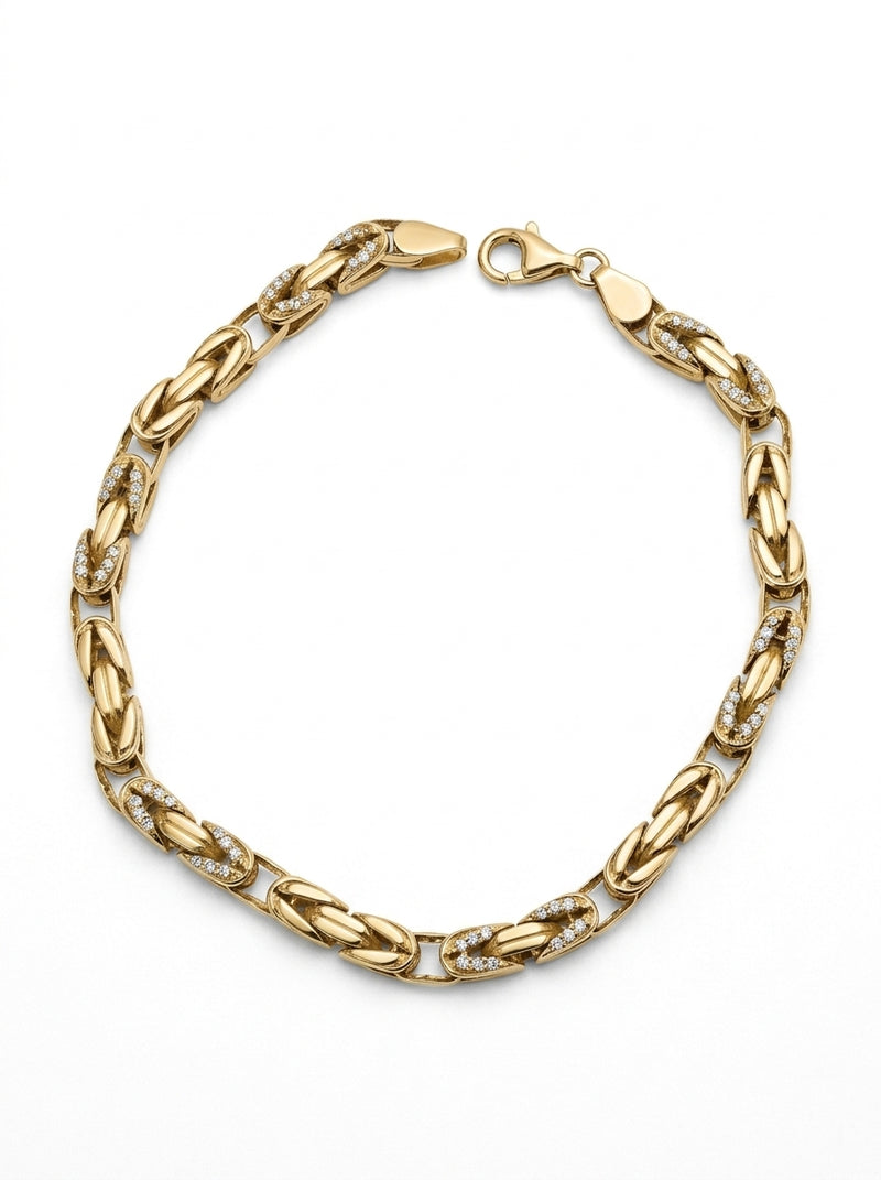 Pulsera de oro 14k tejido bizantino con circonias 5926 - 18 cm