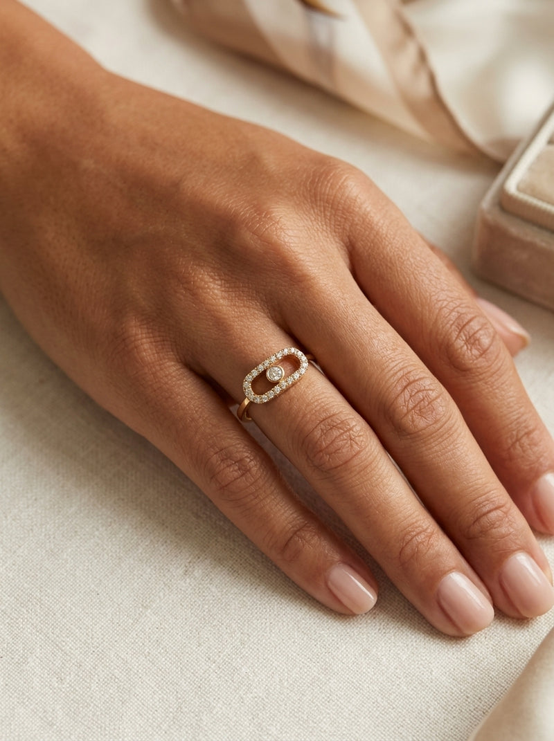 Anillo de oro 10k diseño oval inspirado en alta joyería Mod 5947