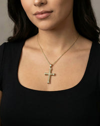 Cruz torsal clásica con circonias unisex oro 14k 2.8 cm