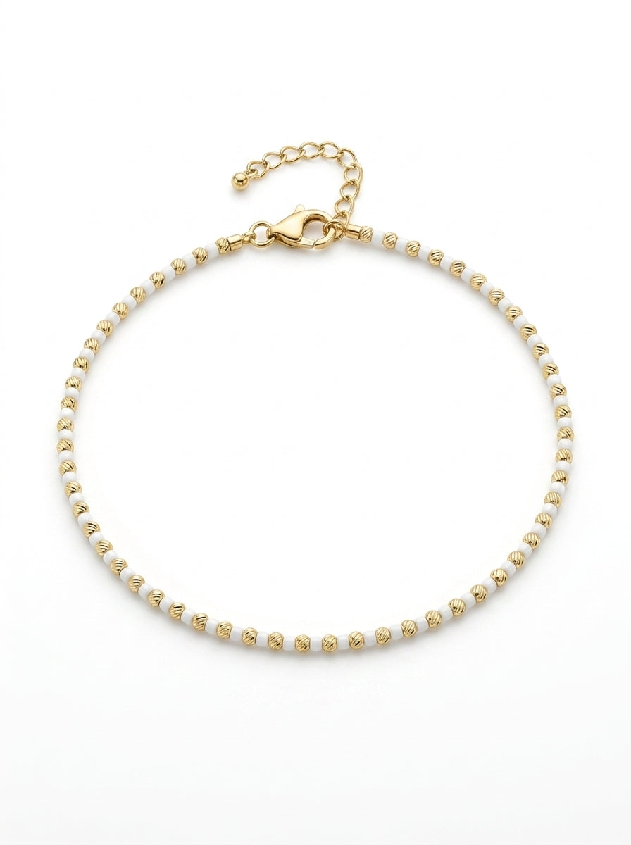 Pulsera de oro 14k diseño de bolitas con piedras blancas Mod LM5267 - 18 cm