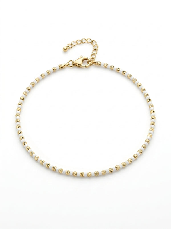 Pulsera de oro 14k diseño de bolitas con piedras blancas Mod LM5267 - 18 cm