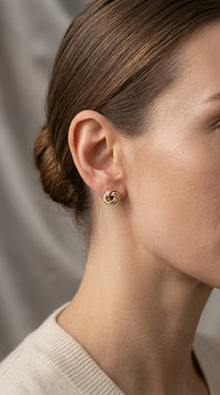 Aretes nudo bicolor en oro 14k LM5077 - 1 cm