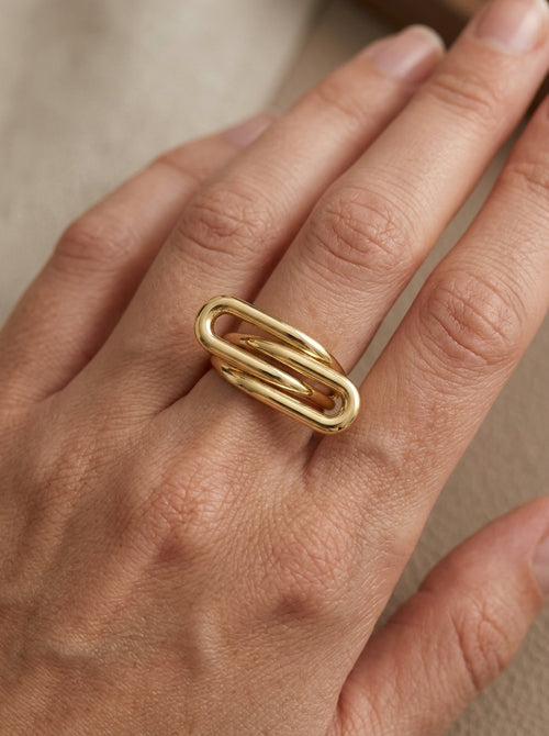 Anillo de oro 14k diseño de doble clip entrelazado Mod LM5311