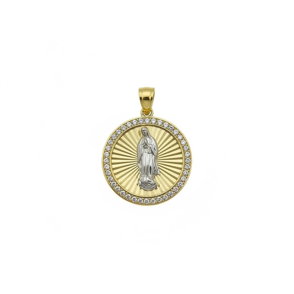 Dije de la Virgen de Guadalupe de oro 14K con circonias 2.5 cm