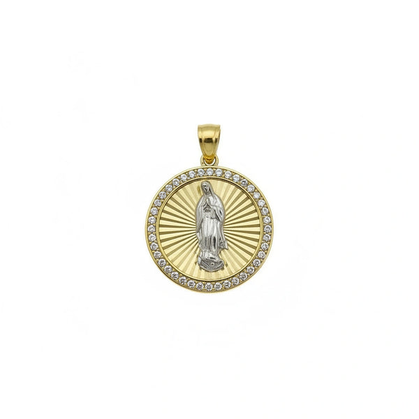 Dije de la Virgen de Guadalupe de oro 14K con circonias 2.5 cm