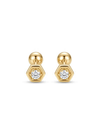 Broquel baby de oro 14k diseño hexagonal con diamantes naturales Mod 5443