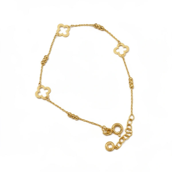 Pulsera de oro 10k silueta de tréboles con bolitas Mod. 041476 - 18 cm