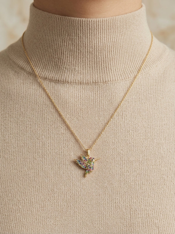 Dije de oro 14k diseño de colibrí de colores Mod 5528 - 1.5 cm