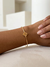 Brazalete de oro 14k diseño de trébol tipo diseñador hueco Mod 5543 - 18 cm