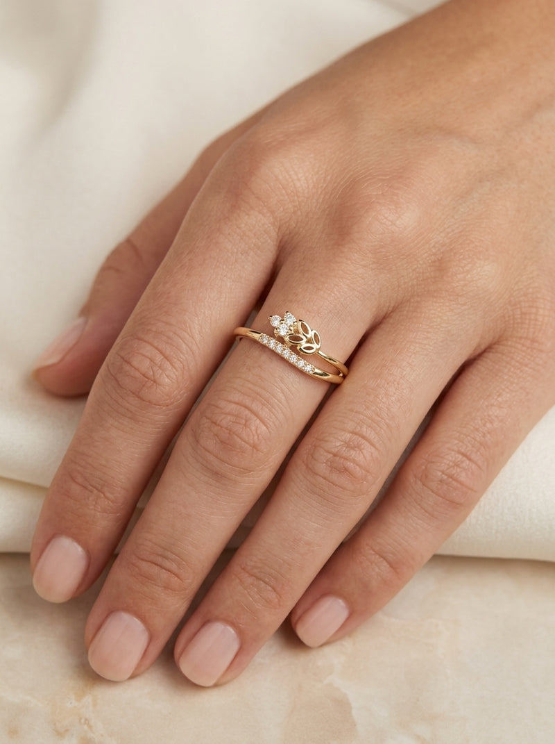 Anillo de oro 14k diseño de guirnaldas  con circonias mod 5587
