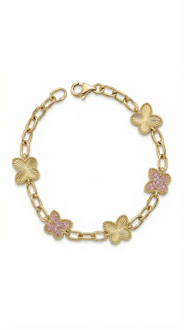 Pulsera de oro 14k con mariposas Mod. 5013 - 18 cm