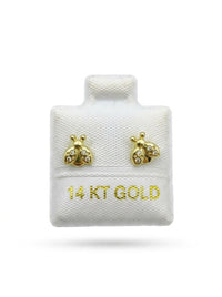 Broquel de oro 14k diseño de catarinas con circonias Mod LM5256 (de bolitas)