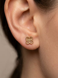 Aretes de oro 14k diseño de trébol calado Mod LM5306