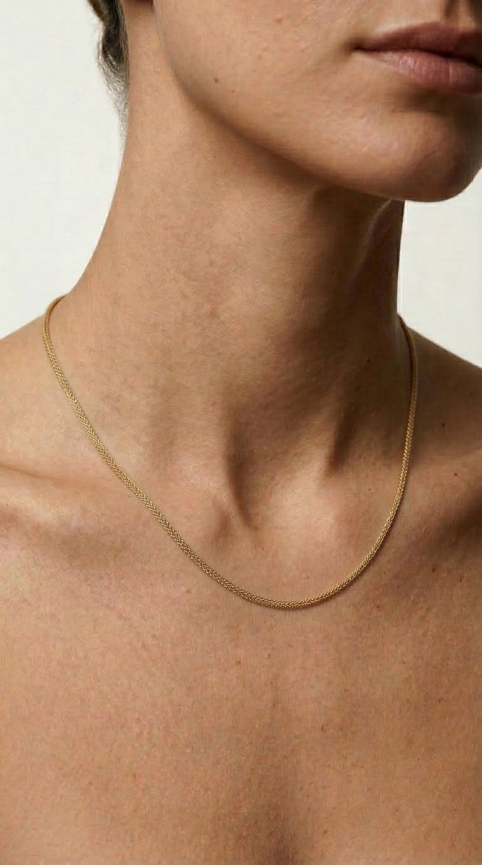 Cadena de oro 14k tejido espiga - 1 mm