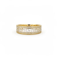 Anillo de greca bicolor de oro 14k con incrustaciones de circonias Mod.