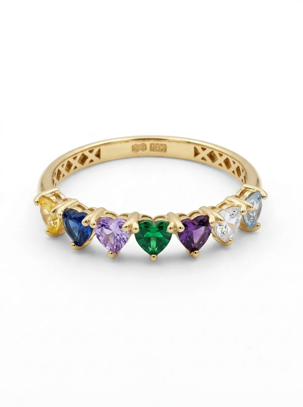 Anillo de oro 14k diseño de corazones de colores Mod 5860