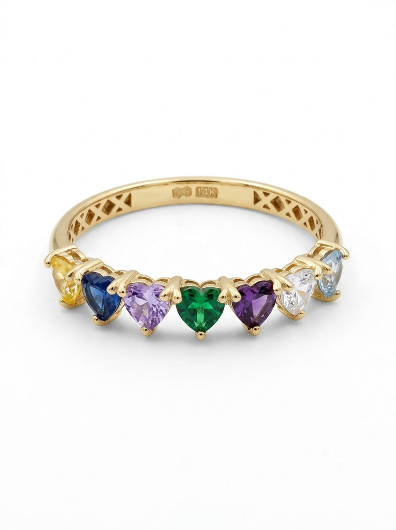 Anillo de oro 14k diseño de corazones de colores Mod 5860