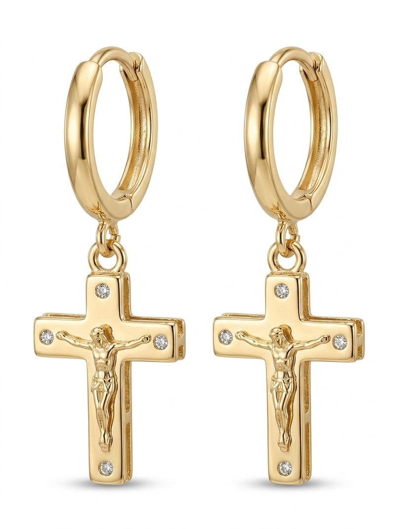 Huggies de oro 14k diseño de Crucifijo 5612