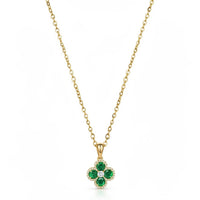 Gargantilla de oro 14k de trébol verde de circonias - 45 cm