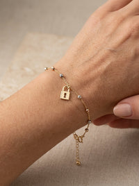 Pulsera de oro 14k diseño silueta de candado con bolitas 5928 - 18 cm