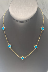 Gargantilla de oro 14k diseño de tréboles turquesa mod 5818 - 45 cm