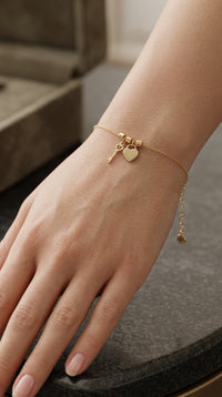 Pulsera de oro 14k diseño de corazón con llave Mod LM5106 - 18 cm