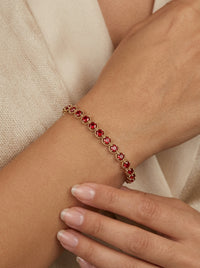 Pulsera de oro 10k diseño acanalado de circonias 5920 - 18 cm