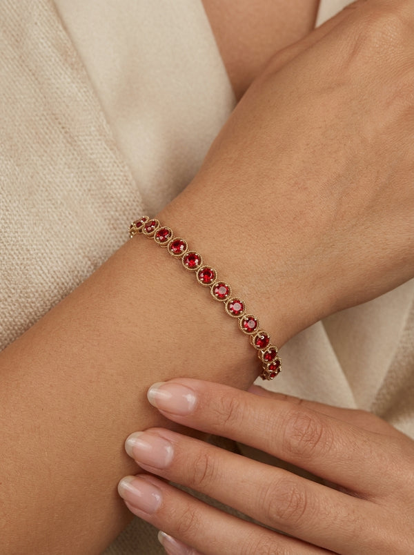 Pulsera de oro 10k diseño acanalado de circonias 5920 - 18 cm