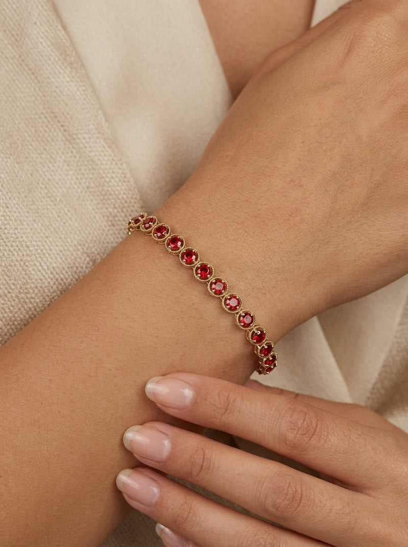 Pulsera de oro 10k diseño acanalado de circonias 5920 - 18 cm