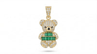 Dije de oro 10k de oso con circonias cortes baguette verdes - 2.3 cm
