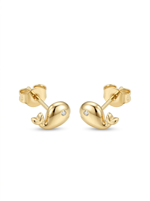 Aretes de oro 14K diseño de ballena con circonias  Mod LM5426