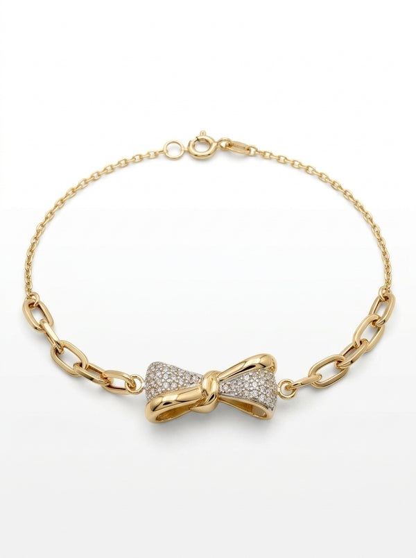 Pulsera de oro 14k diseño de moño con eslabones 5931 - 18 cm
