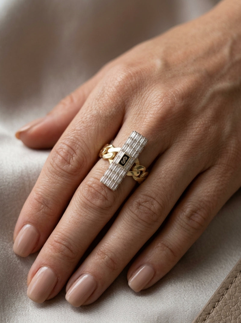 Anillo de oro 14k Mónaco Chain Classic Baguette mod 5891