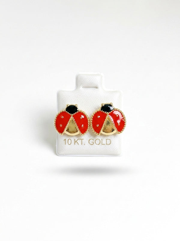 Broquel de oro 10k diseño de catarina esmaltado Mod. LM5135 (de bolitas) - 1.3 cm