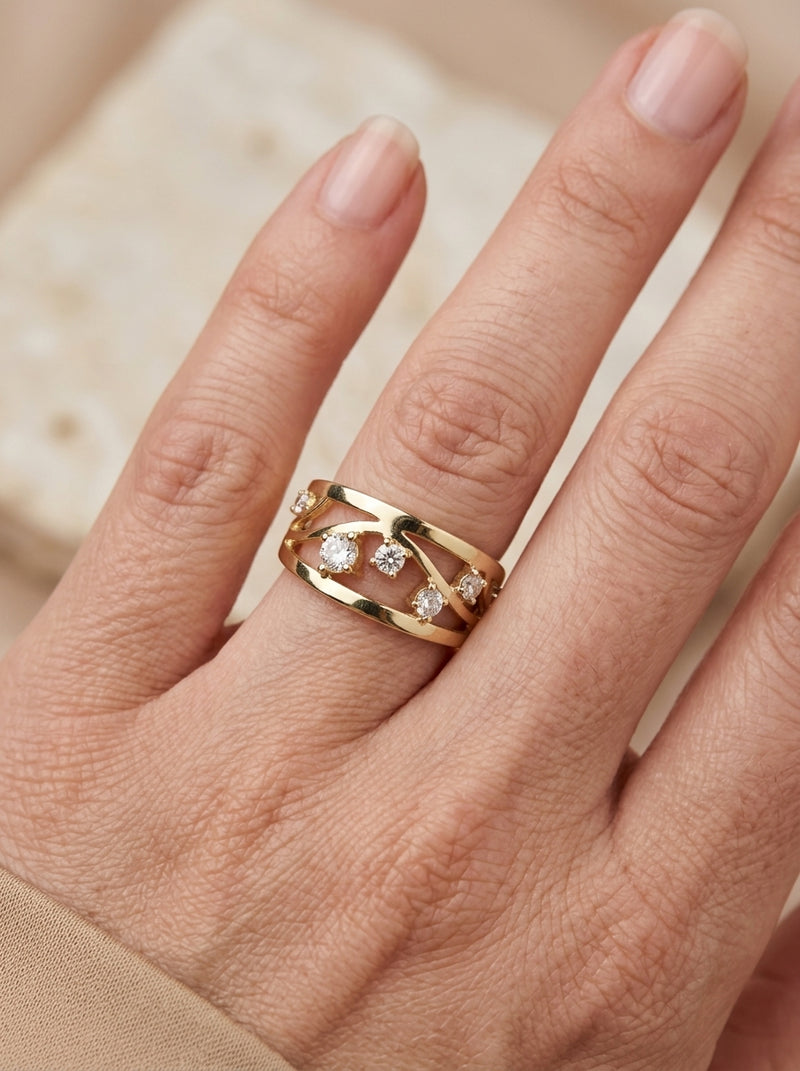 Anillo de oro 14k diseño constelaciones con circonias Mod 5789
