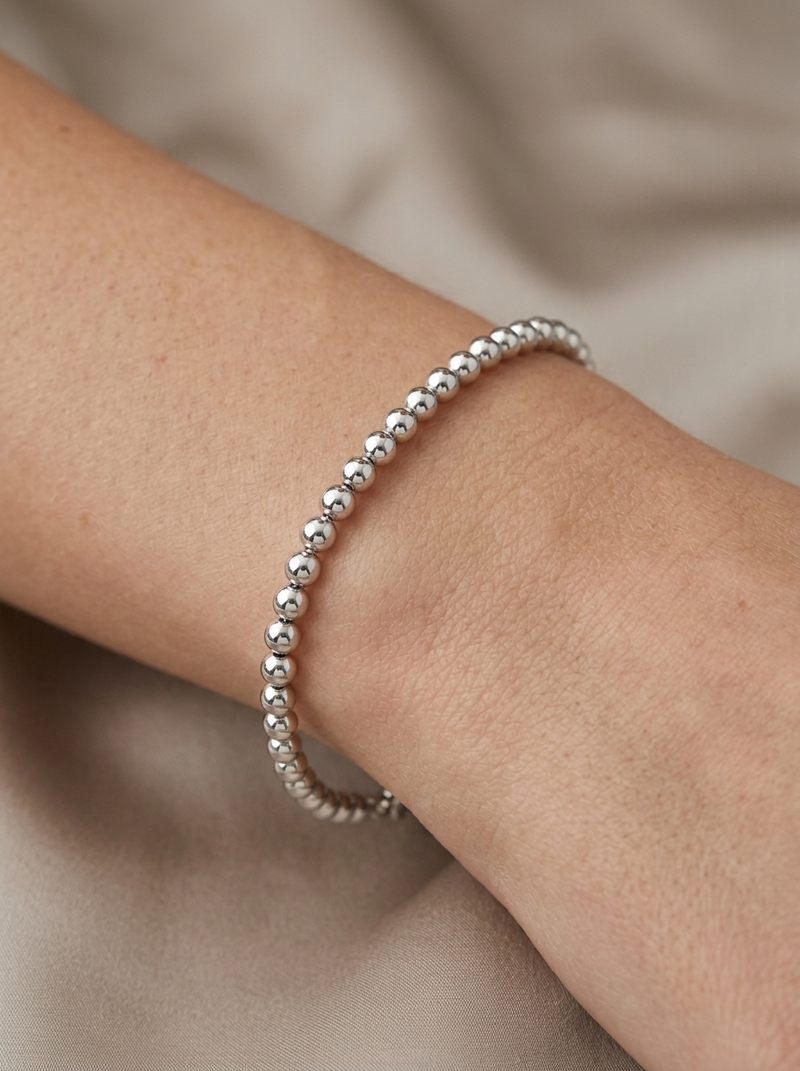 Pulsera de oro blanco 14k diseño de bolitas hueca Mod 5494 - 18 cm