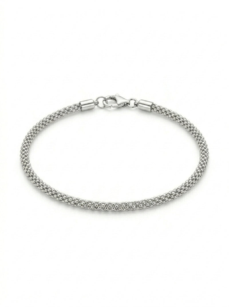 Pulsera de oro blanco 14k tejido popcorn mod 5507 18 cm x 2 mm